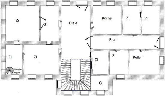 Angenommene Raumaufteilung UG vor 1945 Angenommene Raumaufteilung UG vor 1945